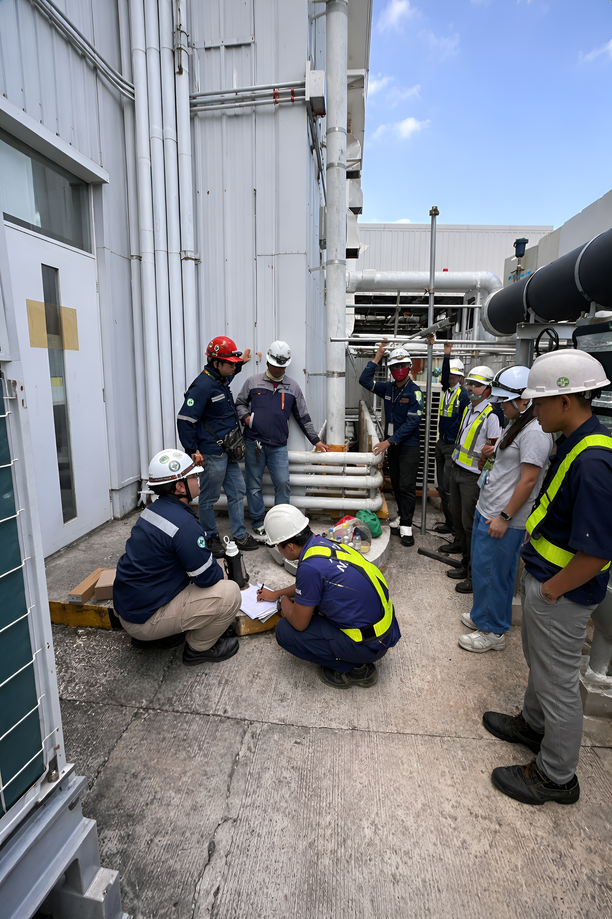 Chemical flushing of industrial pipeline removing rust and debris