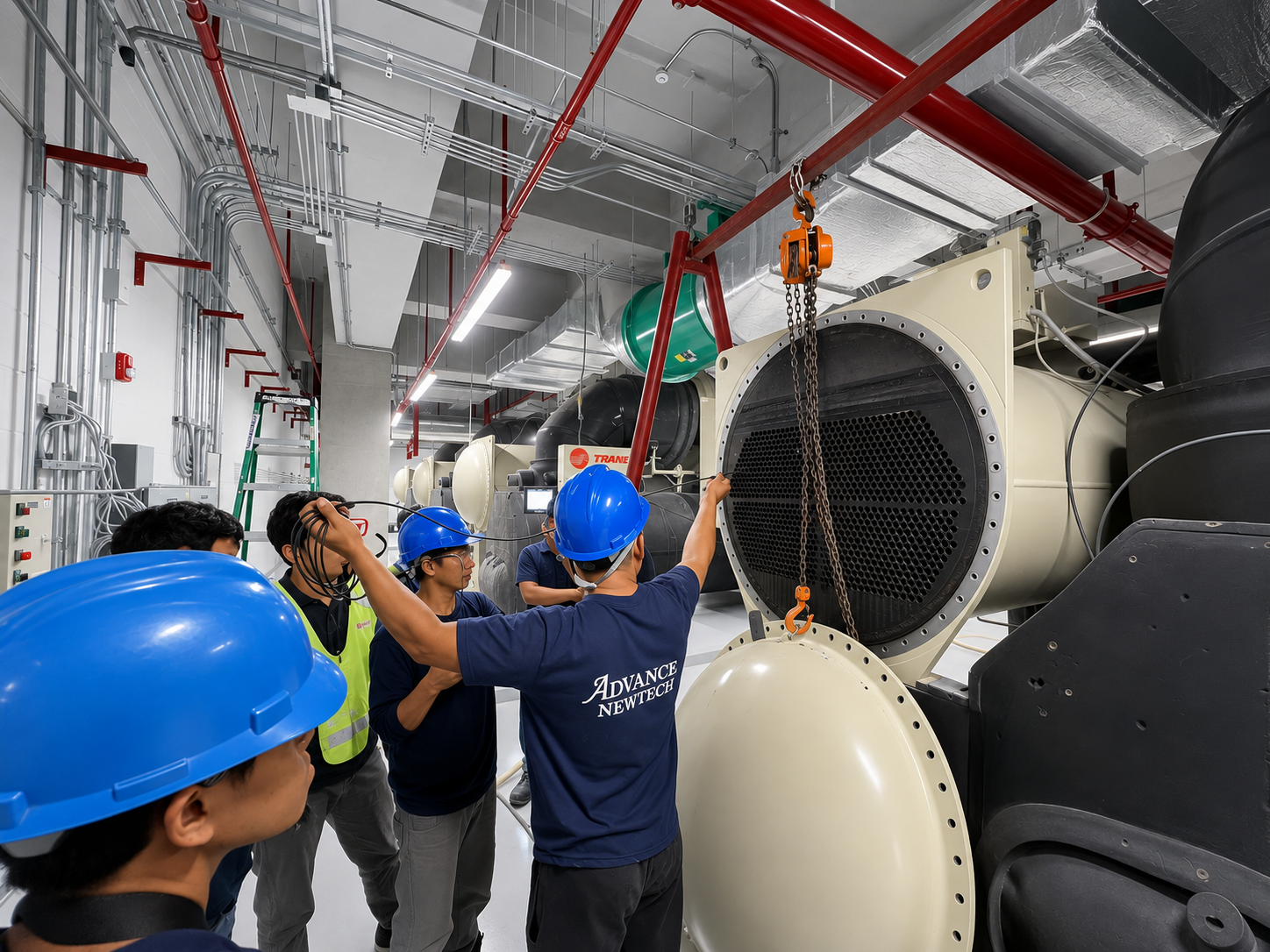 Removed scale deposits from a chiller condenser tube bundle